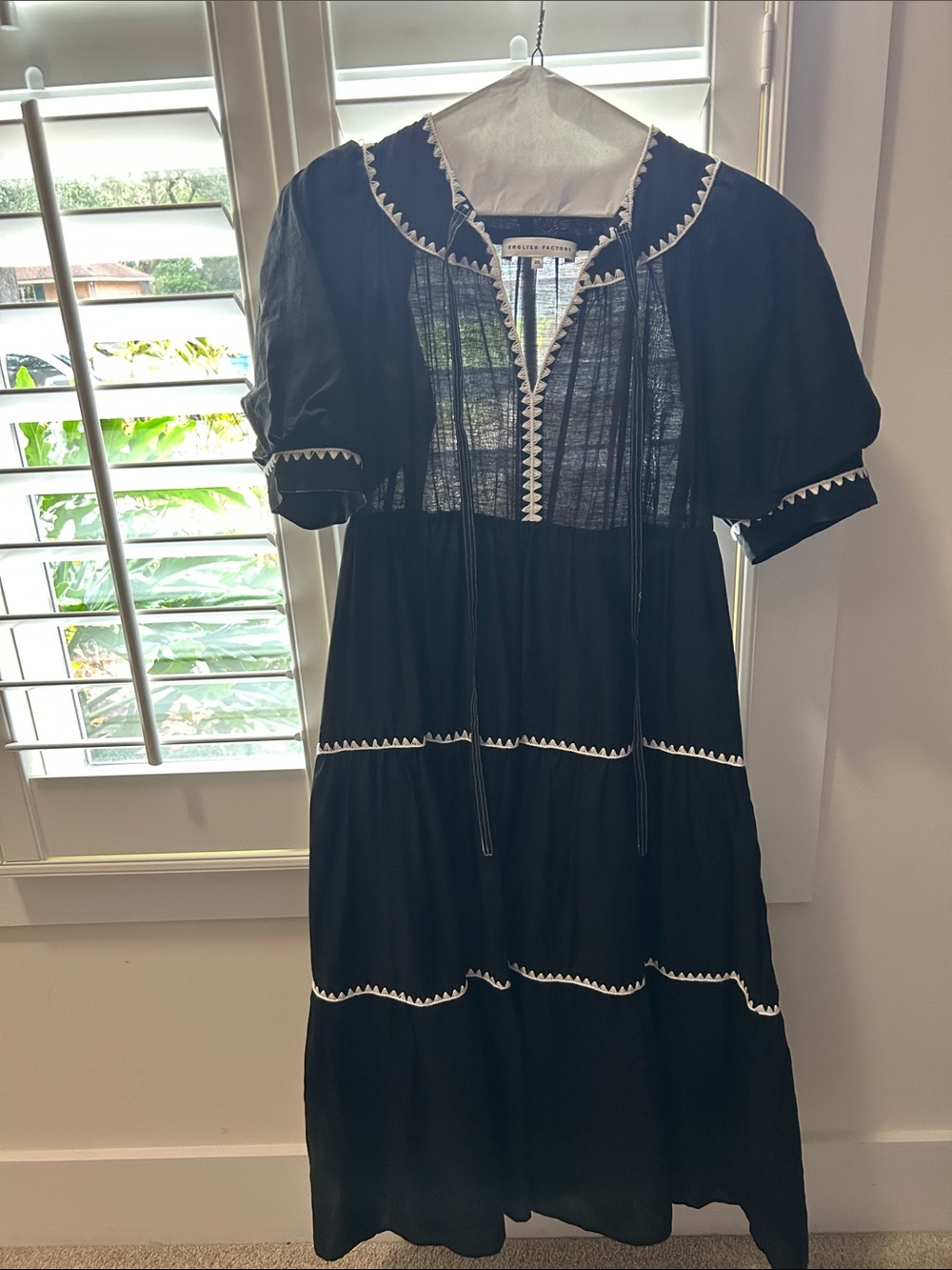 English Factory Black Midi Dress with White Trim